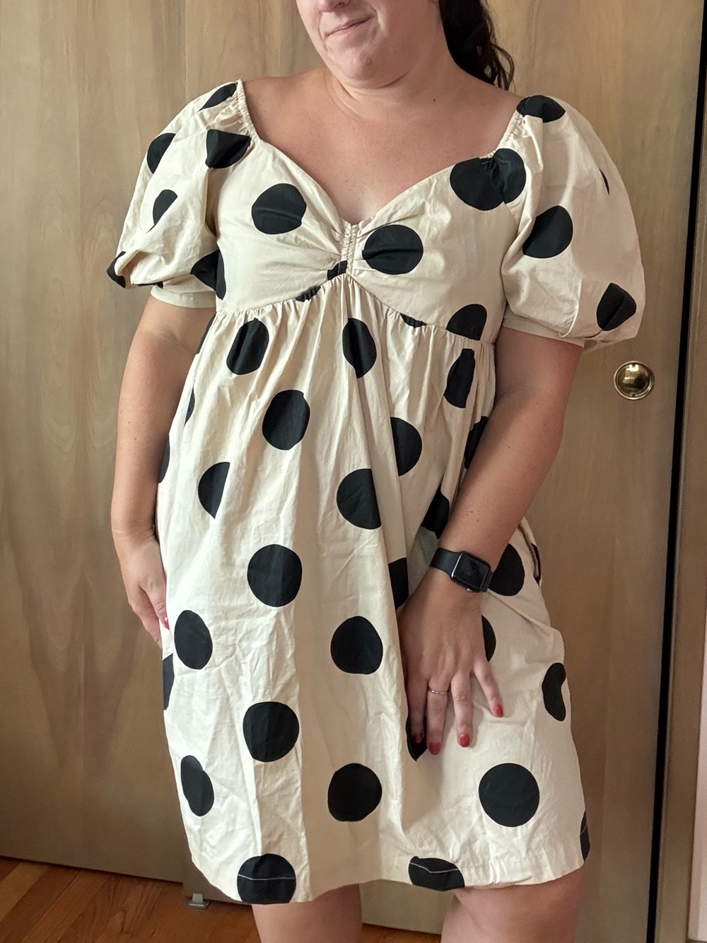English Factory Cream Mini Dress with Black Polka Dots